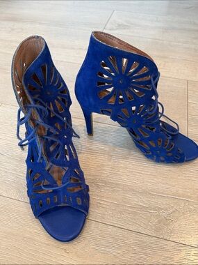 Joie Blue Suede Lace-Up Cutout Heels
